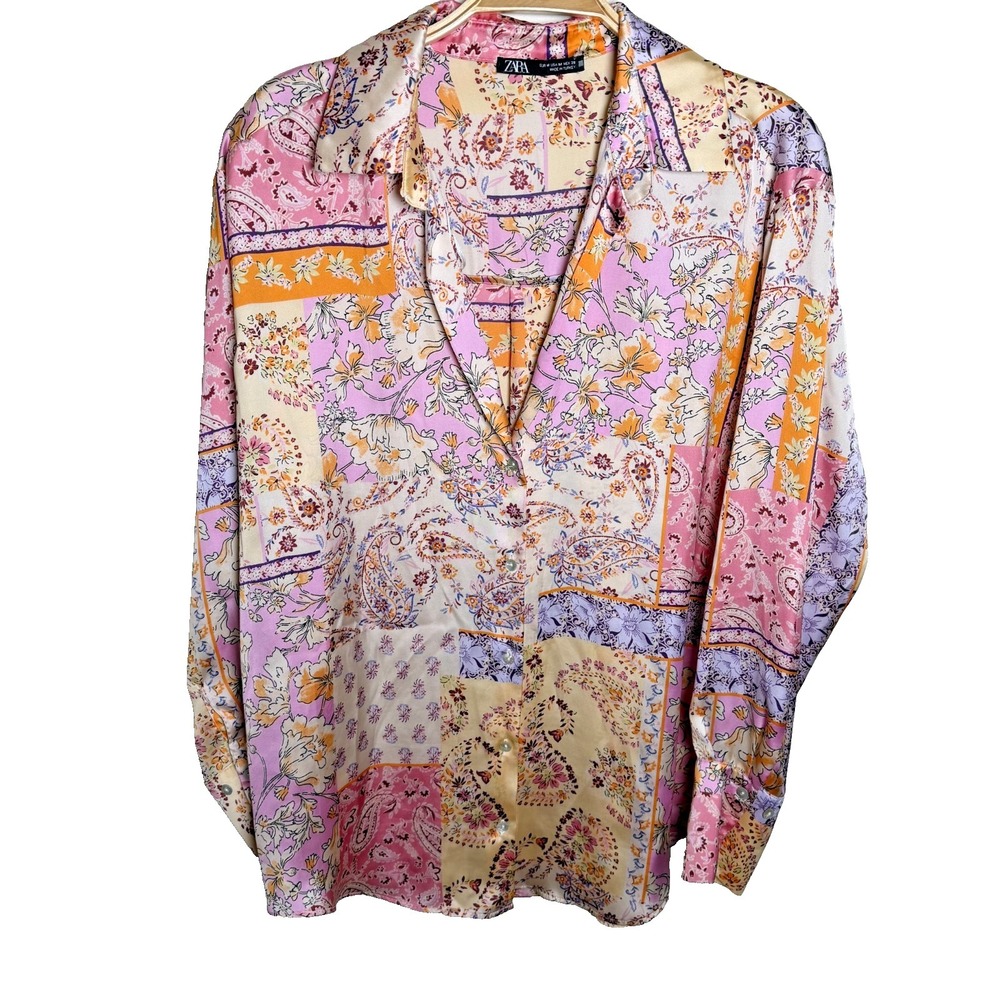 ZARA‎ Floral Paisley Patchwork Print Bohemian Button Front Shirt WOMEN'S MEDIUM